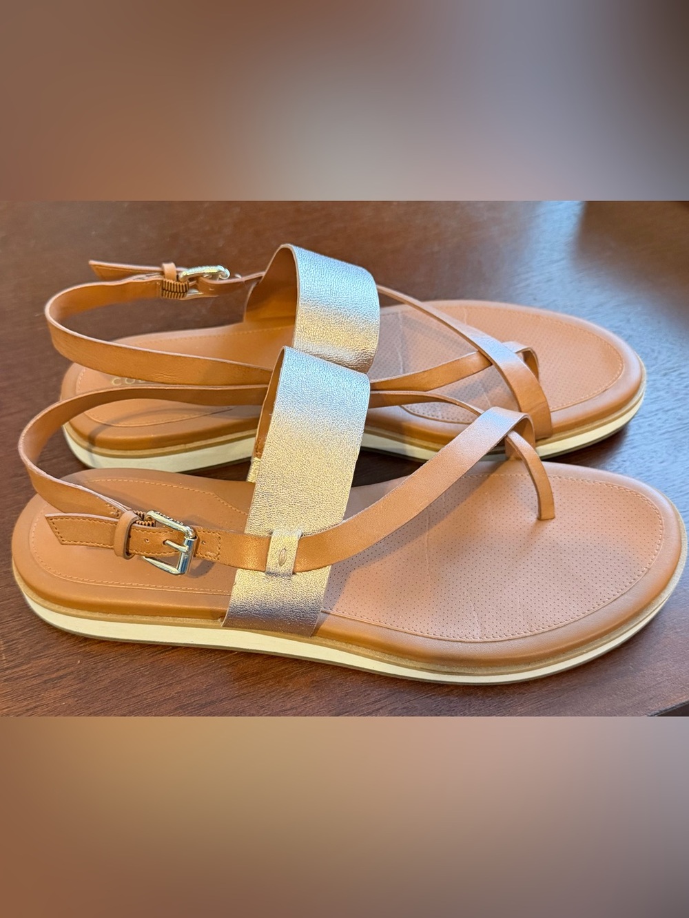 Cole Haan Tan and Metallic Strap Sandals